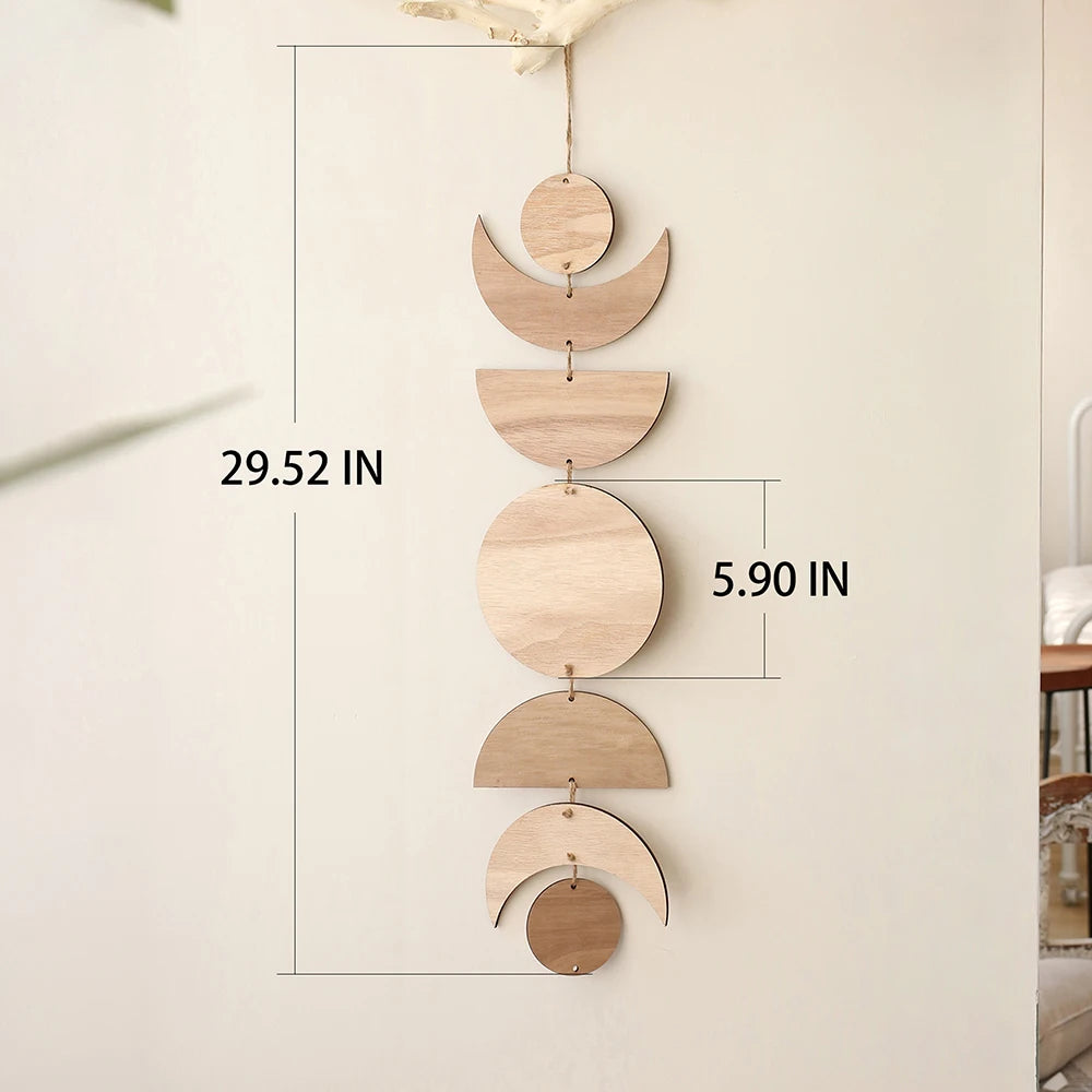 Wooden Moon Phase Garland Wall Decor Ramadan Decoration Boho Home Decor Bedroom Living Room Nursery Ornament Decor Craft Gift