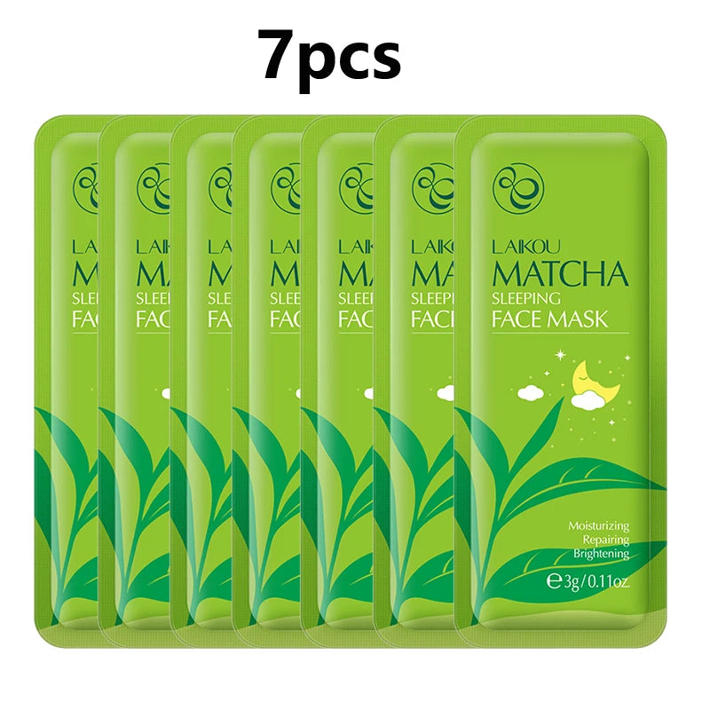 7Pcs LAIKOU Matcha Face Mask Moisturizing Green Tea Skin Sleeping Facial Mask Beauty Nourishing Oil Control Skin Care