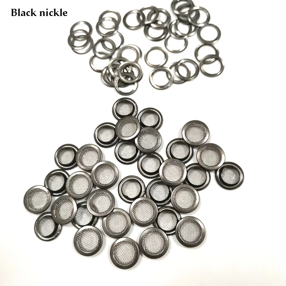 100Sets/Lot 14/15.5mm Metal Brass Mesh Eyelets Washer Metal Grommet Nikckle/Black nickle Color