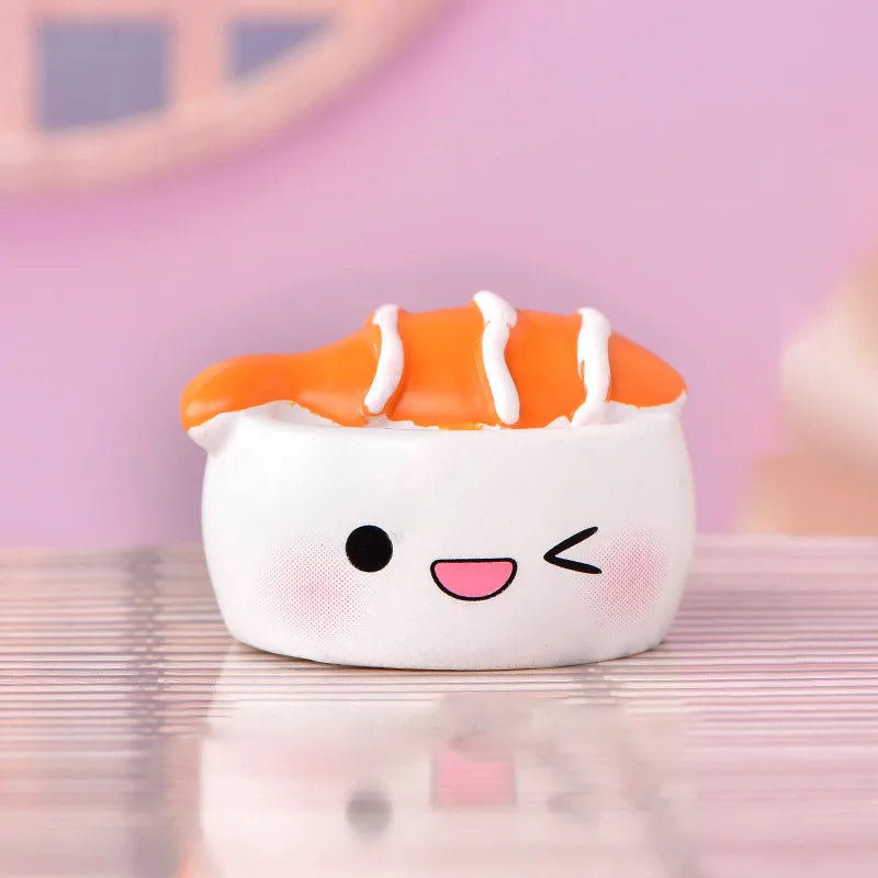 Cute Simulation Avocado Peach Sushi Egg Figurine Resin Cartoon Model Home Decor DIY Miniature Fairy Garden Cake Accessories