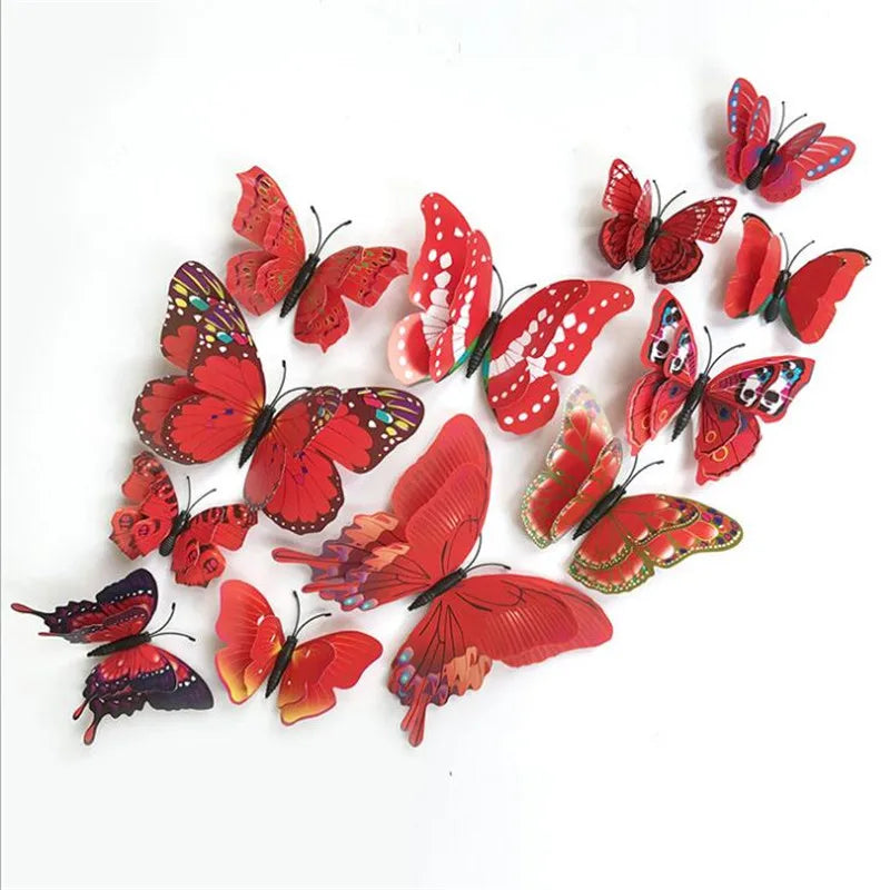 12Pcs 3D Double Layer Butterfly Wall Sticker on The Wall for Home Decor DIY Butterflies Fridge Magnet Stickers Room Decoration