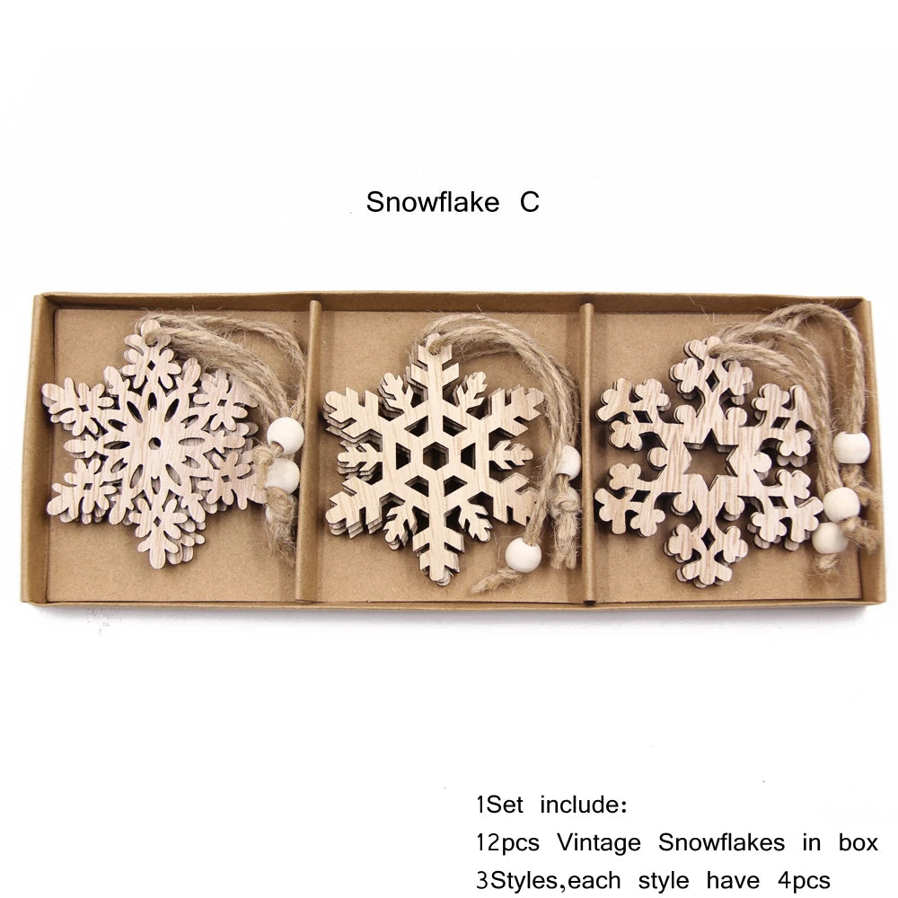 /Box Wooden Hollow Snowflake Christmas Vintage Pendants Xmas Hanging