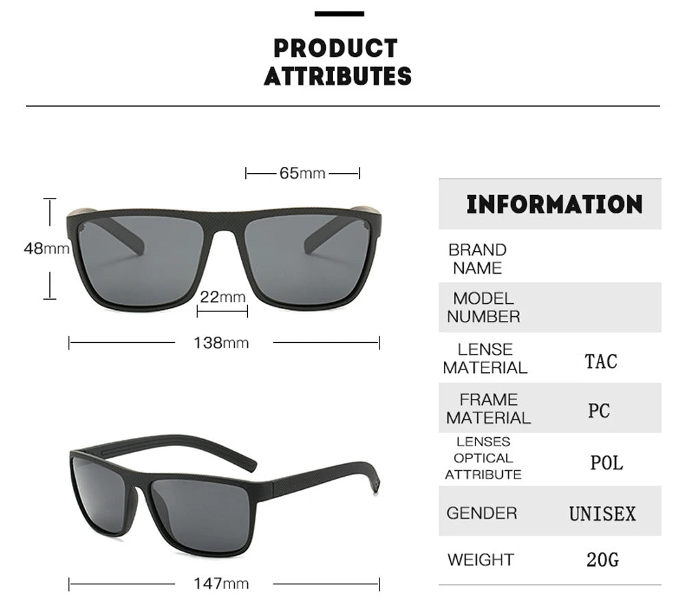 MUSELIFE Polarized Sunglasses for Men - Fashion Square Design Driving Eyewear in Plastic - Oculos de Sol for Travel