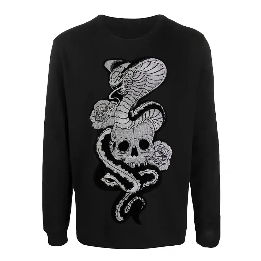 Large Skull Snake flower Biker Patches Iron on Embroidery Back Applique Jackets DIY Motorcycle Patch for Clothing Punk  Badge