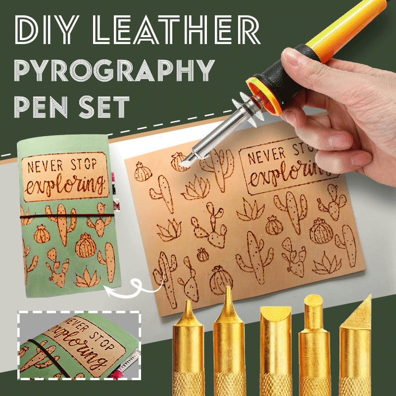 DIY Leather Pyrography Pen Set 7 PCS Electric Wood Carving Pen With 5 Heads Stand Wood Craft Accessory for Soldering Graver Tool