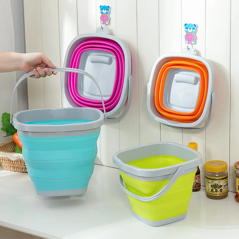 Silicone Bucket Fishing Folding Square Bucket Car Wash Outdoor Fishing Supplies Bathroom Kitchen Camp Bucket 5L/10L