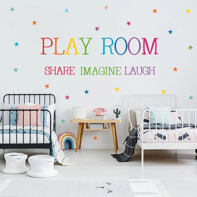 Colored Pattern Play Room Wall Sticker Kids Rooms Bedroom Decorations Wallpaper English Proverbs Mural Removable Stickers Poster