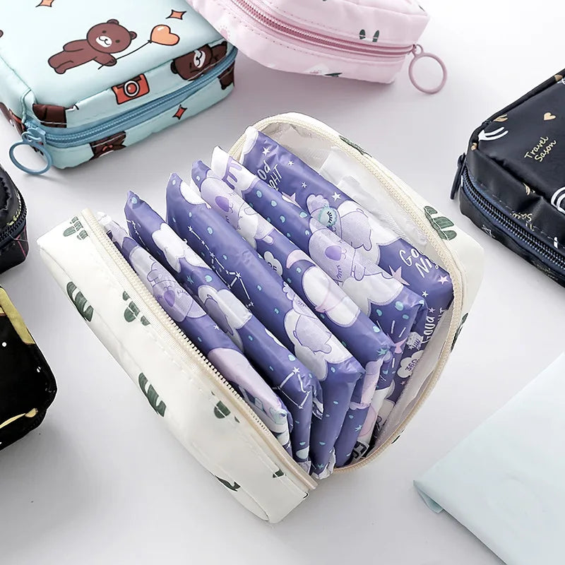 Women Girls Kawaii Napkin Sanitary Pads Bag Pouch Organizer Cosmetic Makeup Tampon Bags Cute Travel Gadgets Lipstick Storage Bag