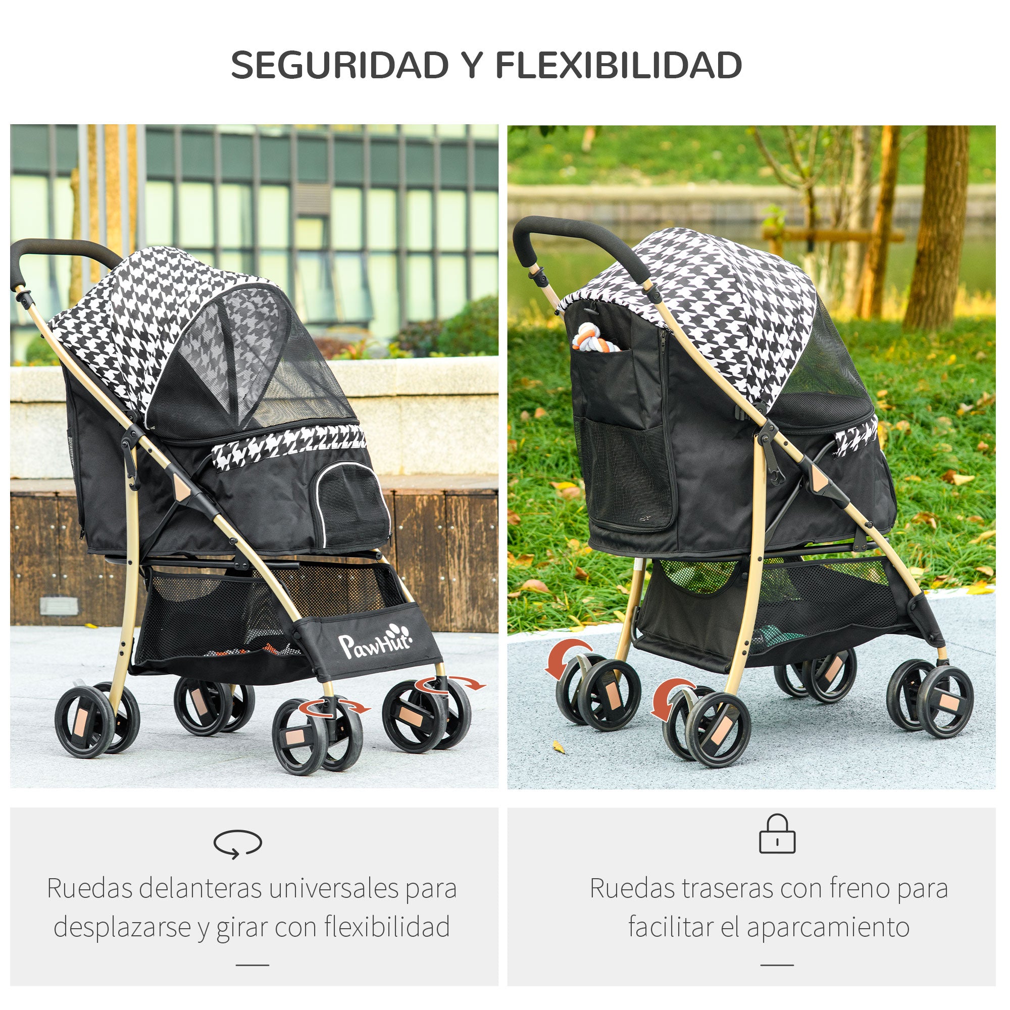 Pawhut Pet Cart with 2 Doors Mesh Window Storage Basket Safety Rope 80X44.5X97 cm Black