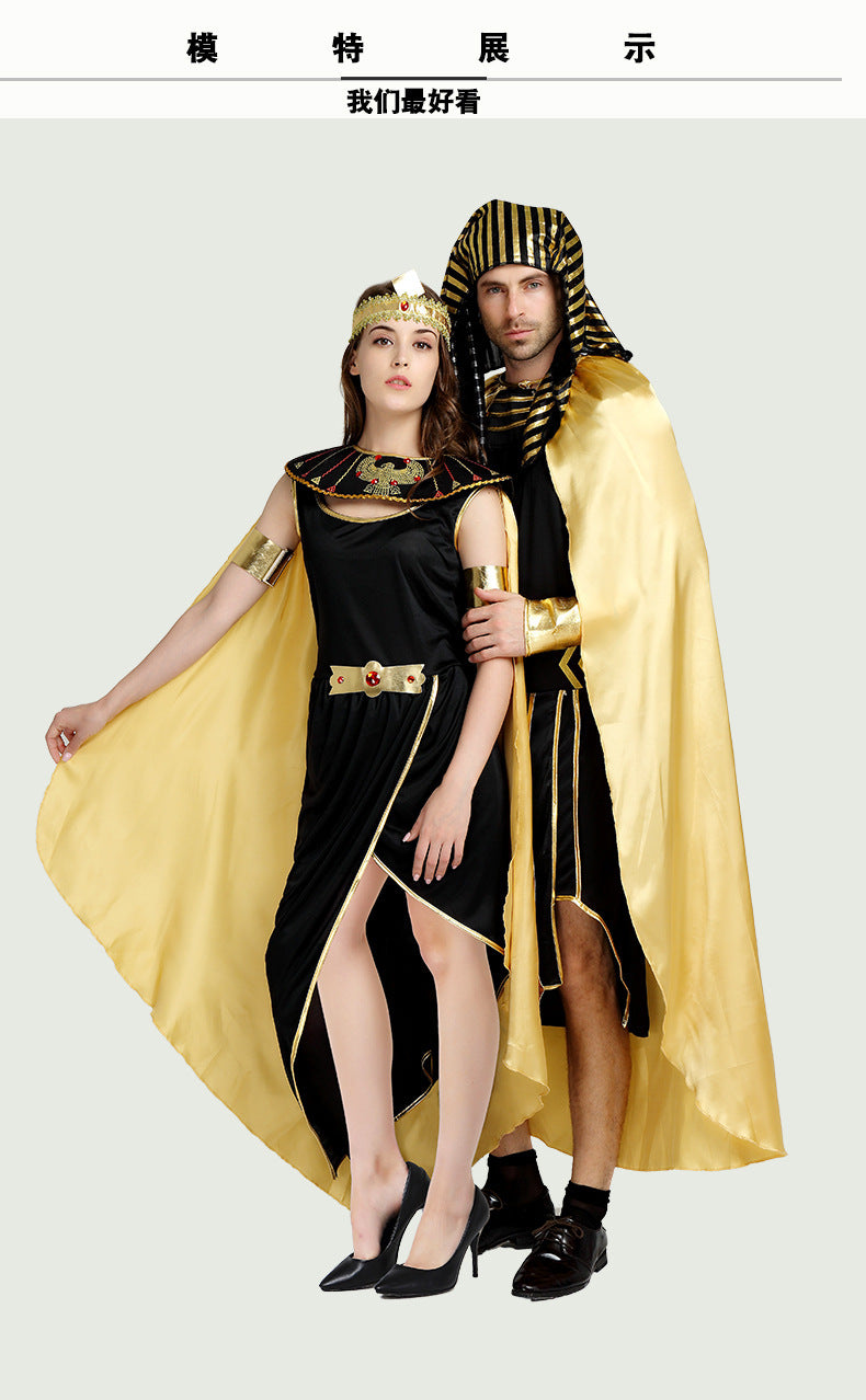 Halloween Holiday Party Egyptian Pharaoh Queen Cosplay Costume Gold Cloak Stage Performance Props Costumes