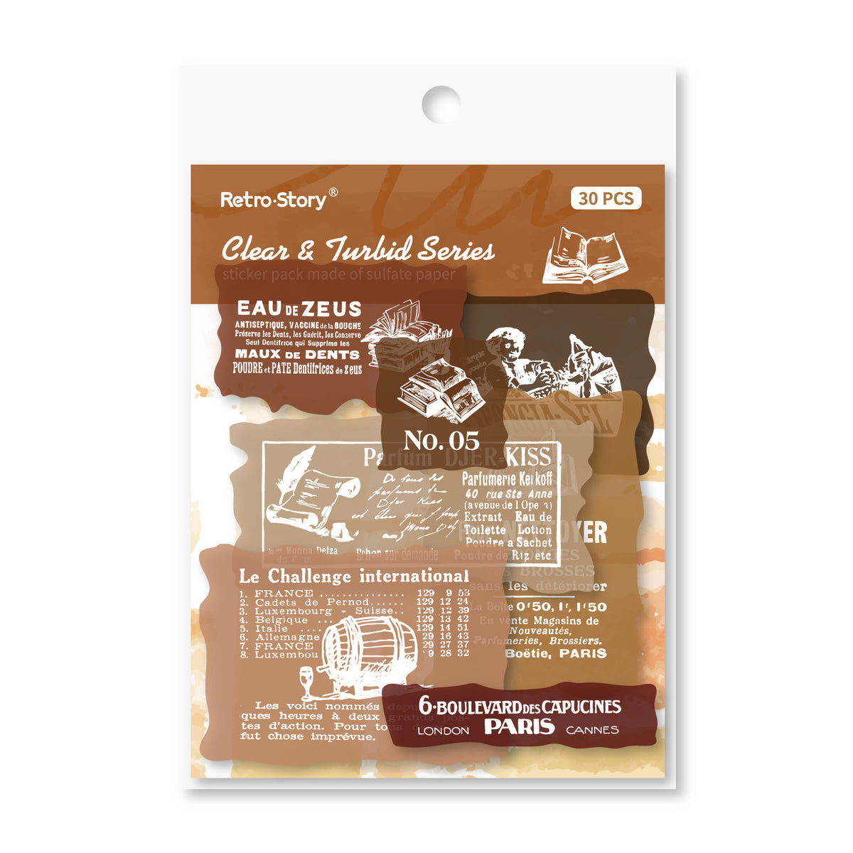 Retrostory Clear and Turbid Series Sulfuric Acid Creative Landscaping Decorative Sticker Material Pack Base Collage Journal Stickers