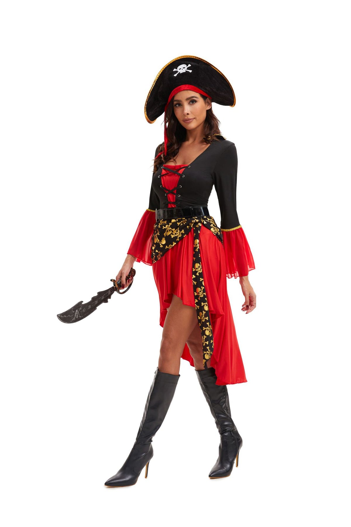 New Halloween Female Red Pirate Game Cosplay Costume Masquerade Pirate Captain Stage Performance Costume