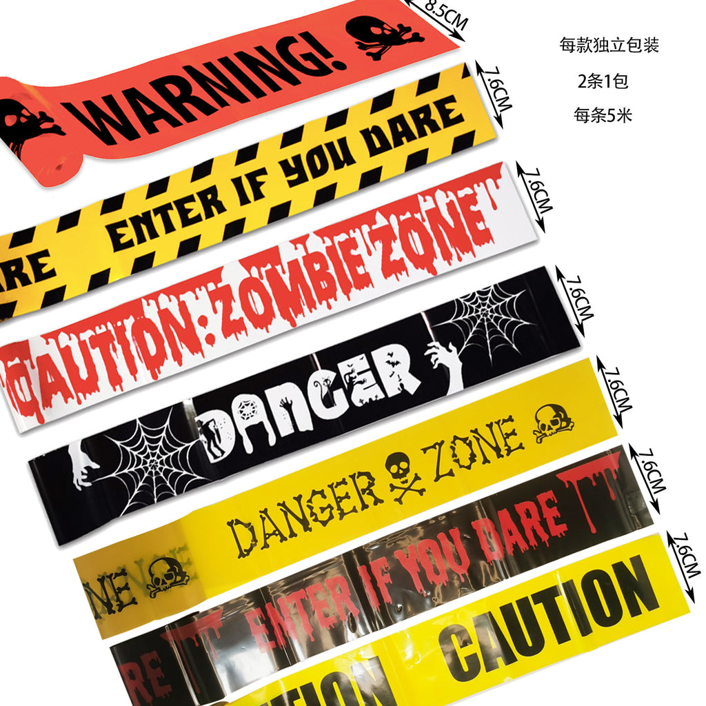 Cross Border in stock Halloween Party Decoration Warning Tape Horror Party Decoration Supplies Halloween Warning Tape