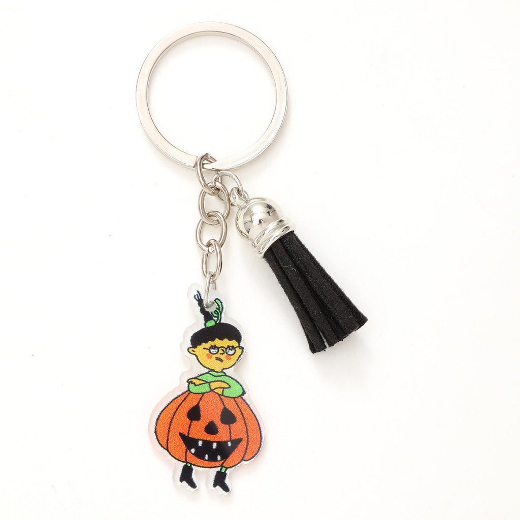 New Halloween Funny Acrylic Keychain Bat Pumpkin Head Witch Tassel Pendant Bag Accessories Pendant
