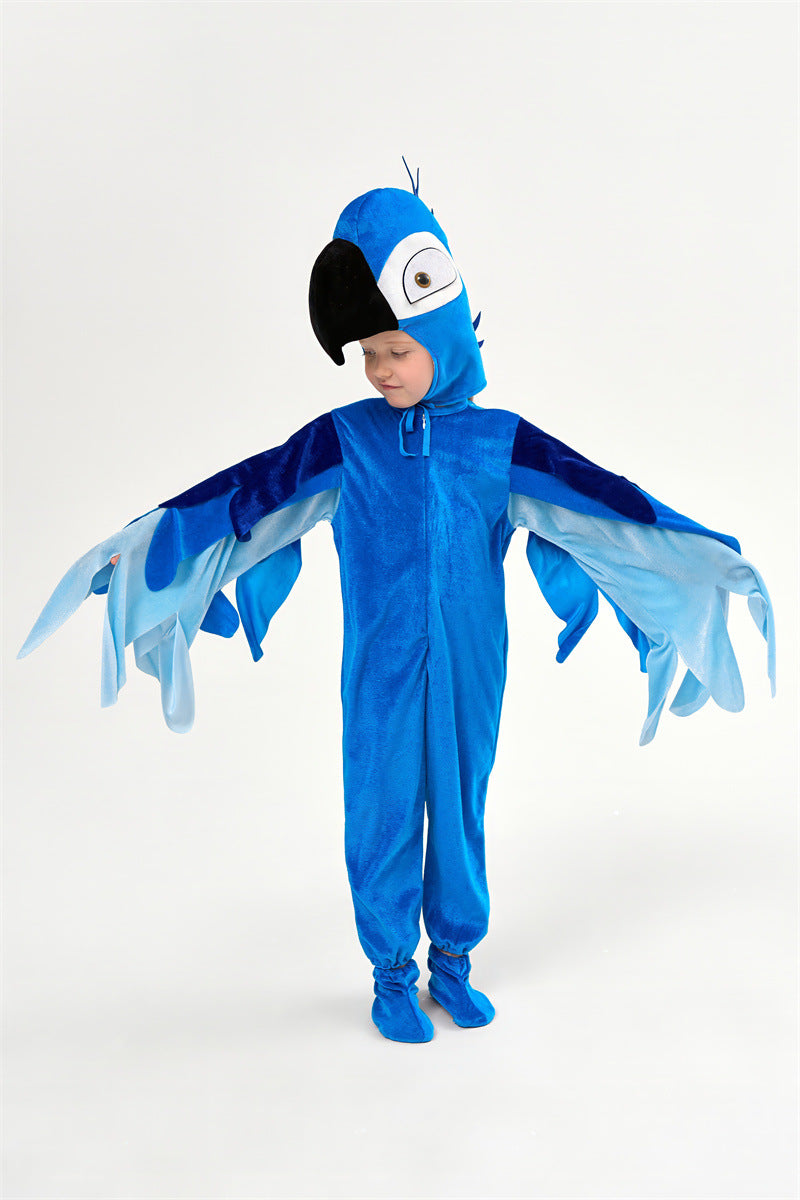 Halloween Children's Performance Costume Cartoon Animal One-piece Costume Blue Red Parrot COS Performance Costume