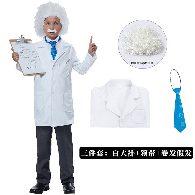 Halloween White Coat Scientist Doctor Einstein Performance Costume Scientist Role Cos Campus Performance Costume