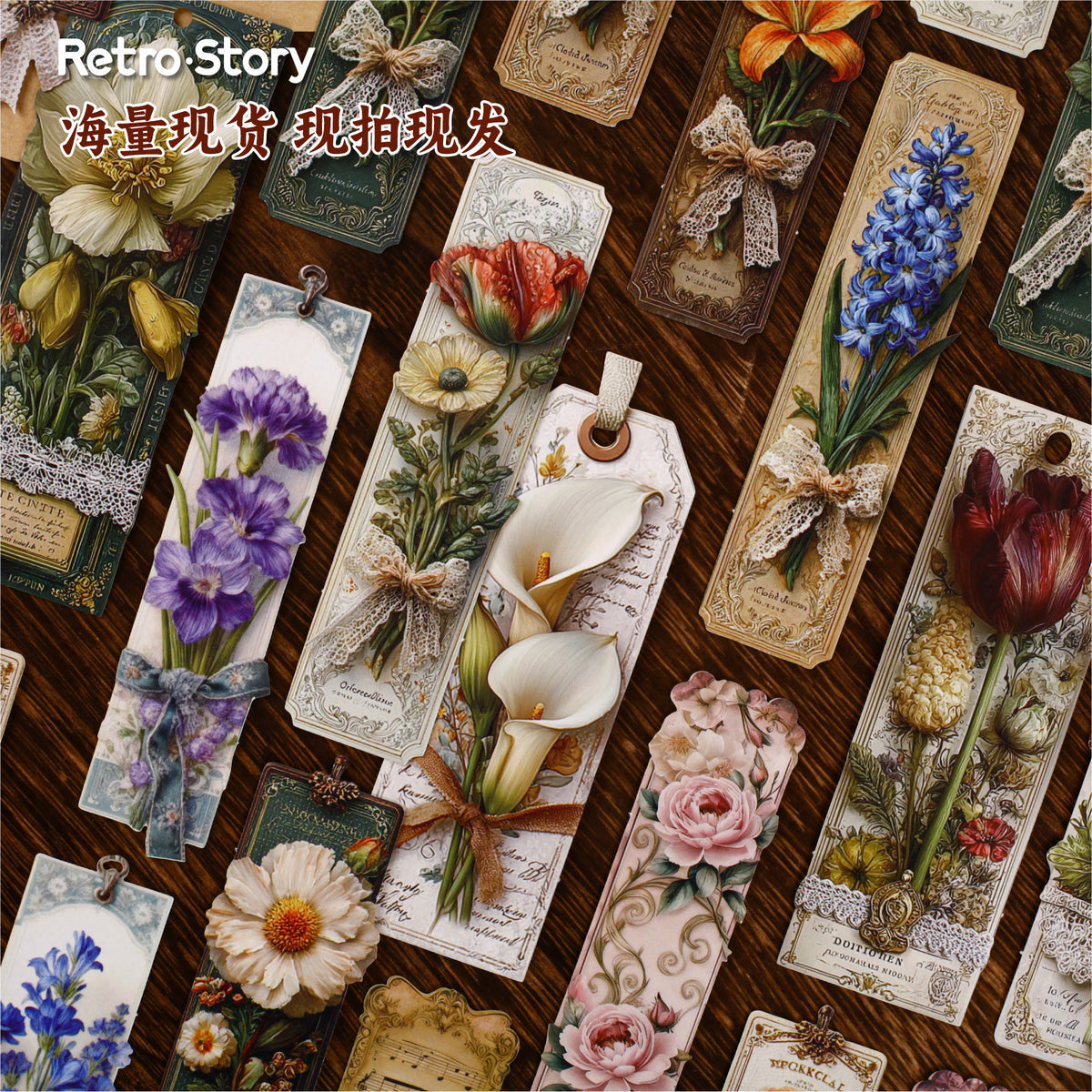 Retrostory Book Note Series Vintage Floral Stickers 16 Pieces Bookmark Labels Personalized Decoration Collage for Journals
