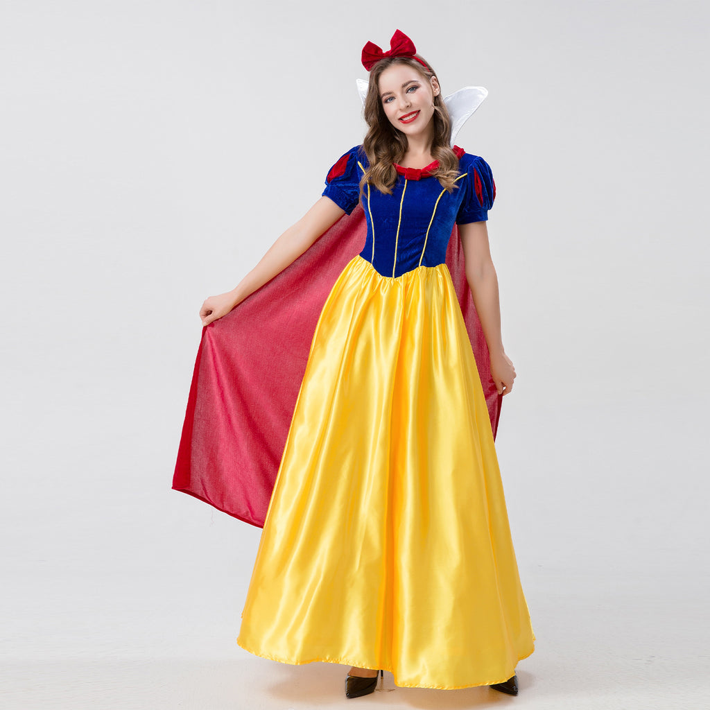 Halloween Costume Adult Snow White cosplay Deluxe Short Sleeve Long Dress Magic Fairy Princess Dress Show