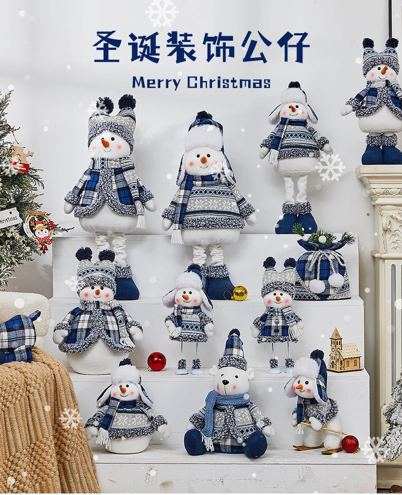 Cross-border New Christmas Decorations Blue Doll Window Arrangement Elk Doll Christmas Cloth Bear Ornaments