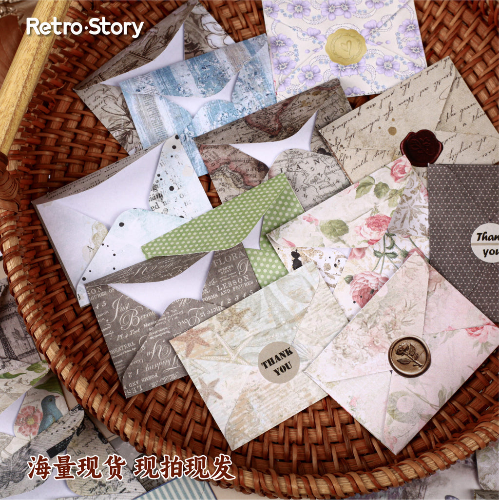Retrostory Discount Series Mini Sealing Stickers with 20 Creative Decorative Small Envelopes and Handbook Material Collage
