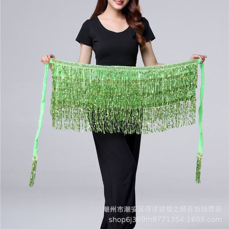 Halloween in stock Belly Dance Performance Costume Sequins Tassel Hips Bead Pieces Waist Chain Indian Dance Waist Towel Wholesale