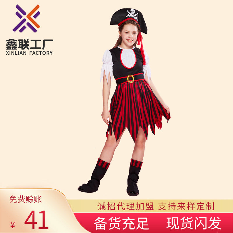 Halloween Children's Costume Costume Performance Costume Performance Costume Pirates of the Caribbean New Red and Black Striped Suit