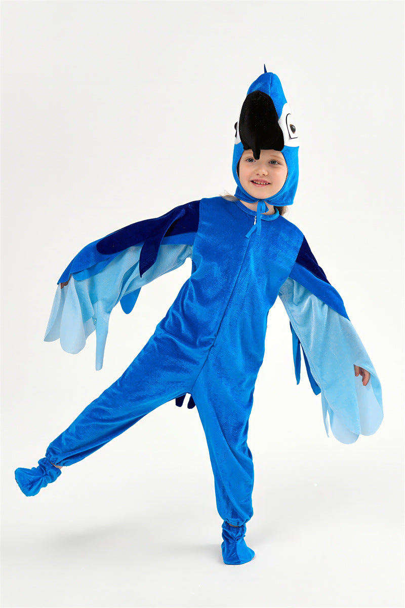 Halloween Children's Performance Costume Cartoon Animal One-piece Costume Blue Red Parrot COS Performance Costume
