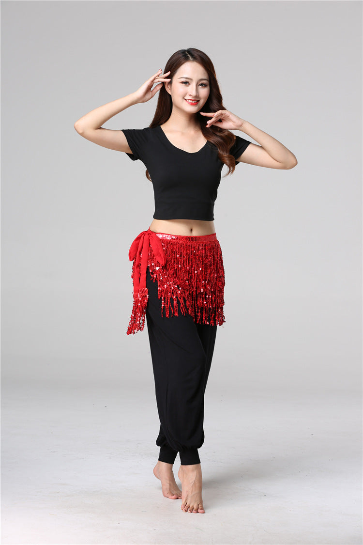 Halloween in stock Belly Dance Performance Costume Sequins Tassel Hips Bead Pieces Waist Chain Indian Dance Waist Towel Wholesale