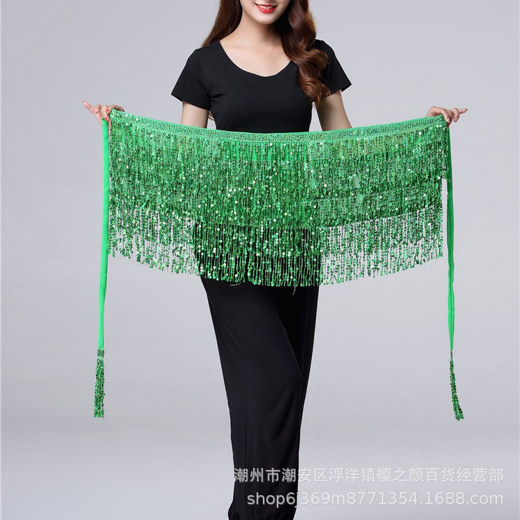 Halloween in stock Belly Dance Performance Costume Sequins Tassel Hips Bead Pieces Waist Chain Indian Dance Waist Towel Wholesale