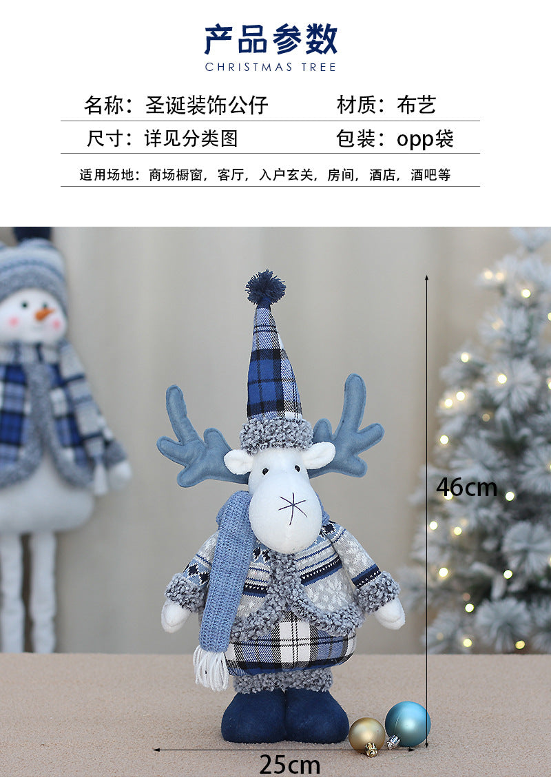 Cross-border New Christmas Decorations Blue Doll Window Arrangement Elk Doll Christmas Cloth Bear Ornaments