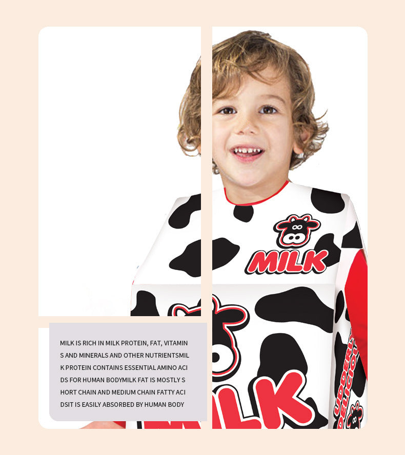 Halloween Adult Food Costume Cosplay Milk Carton Game Stage Costume Game Theme Dance Party