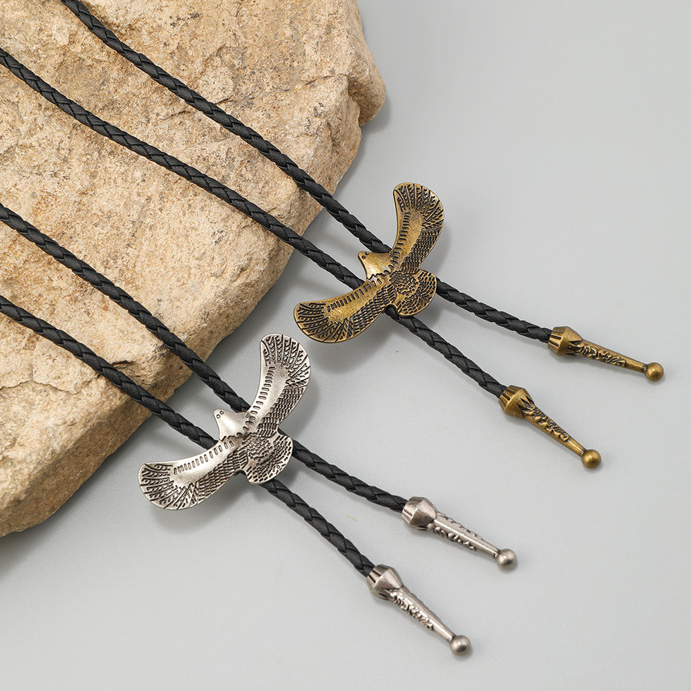Simple and Creative Alloy Eagle Pendant Decoration, Artistic Retro Leather Shirt Tie Bolo Tie Versatile Necklace