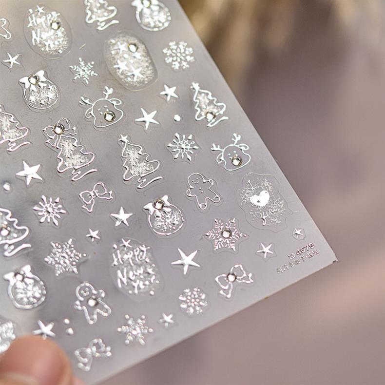 Gold Foil Christmas Tree Nail Stickers New Embossed Ins 3D Internet Celebrity 3D Snowflake Nail Stickers Decoration