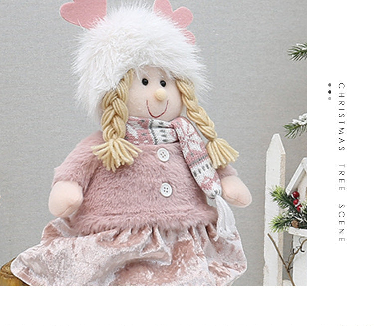 Cross Border Christmas Decorations Pink Antlers Doll Fabric Boys and Girls Doll Standing Doll Desktop Ornaments