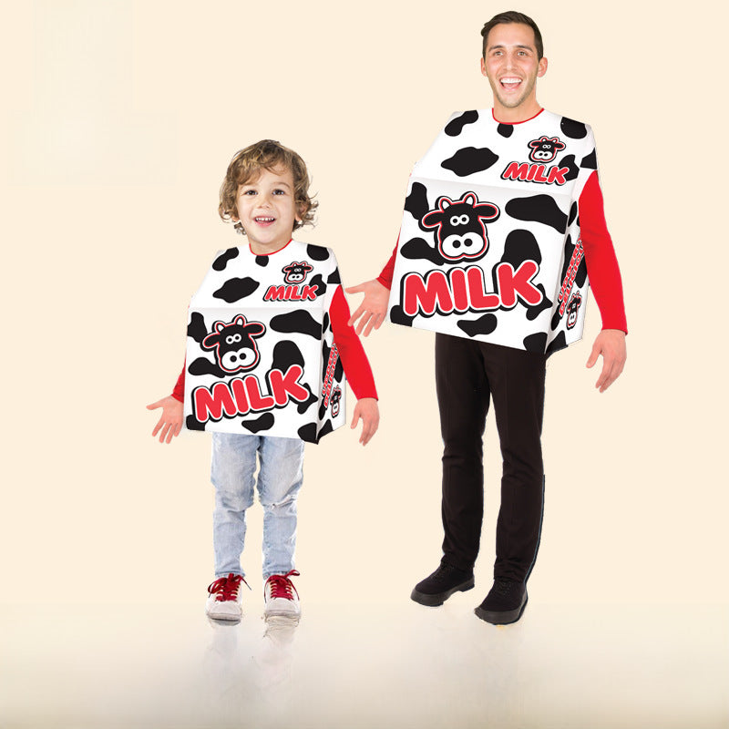 Halloween Adult Food Costume Cosplay Milk Carton Game Stage Costume Game Theme Dance Party