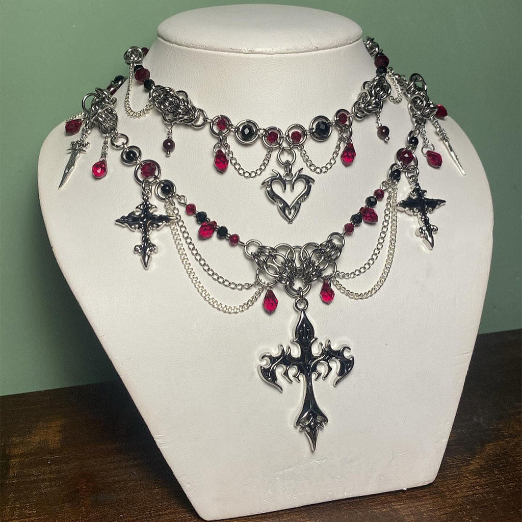 Halloween Cross Necklace Wholesale Cross-Border Vintage Dark Heavy-Duty Gothic Style Necklace Light Luxury Niche Sweater Chain