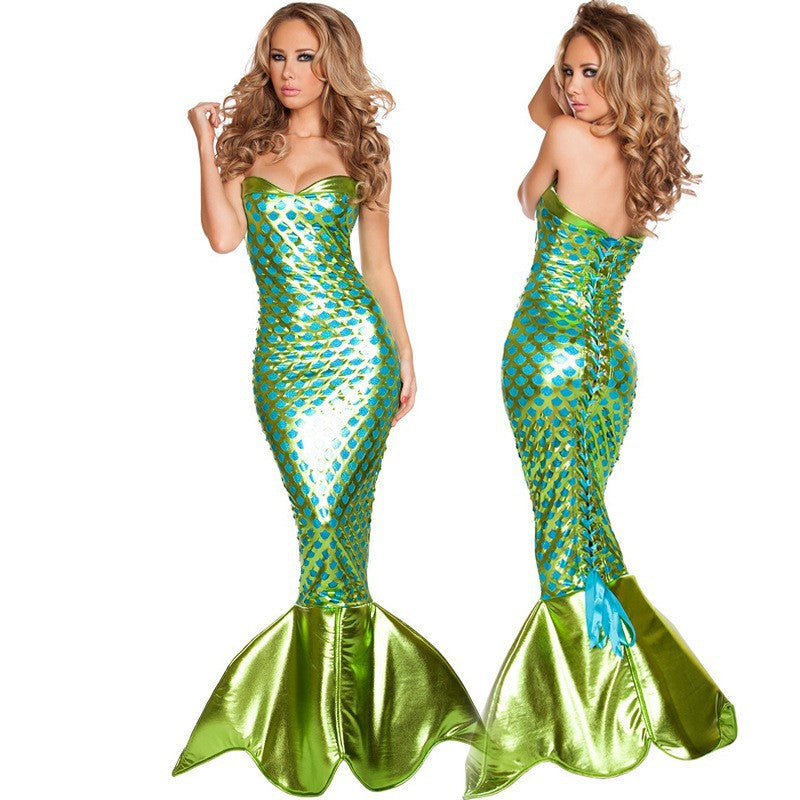 Halloween Costume Foreign Trade Adult Mermaid Princess Dress Cosplay Costume Sexy Chest-Wrapped Performance Evening Dress