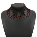 European and American Cross-Border Jewelry Gothic Style Halloween Cross Gemstone Necklace Niche Lace Tassel Necklace Accessories
