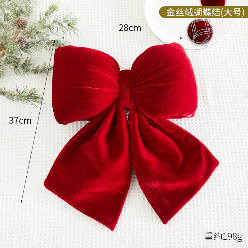 Christmas Tree Decoration Home Gold Velvet Bow Large Pendant Photo Atmosphere Props Atmosphere Flocking Bow