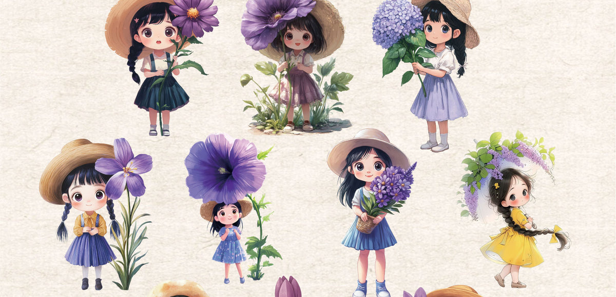 Retrostory Hibiscus Series Stickers Creative Sticker Paper Cute Material Decoration for Journaling Background Scenery Stickers