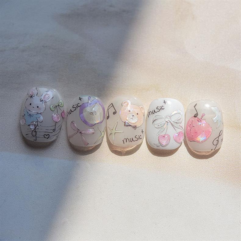Cute Pink Graffiti Nail Art Stickers Tomoni Embossed 3D Apple Cake Kidsren's Nail Sticker Decorations