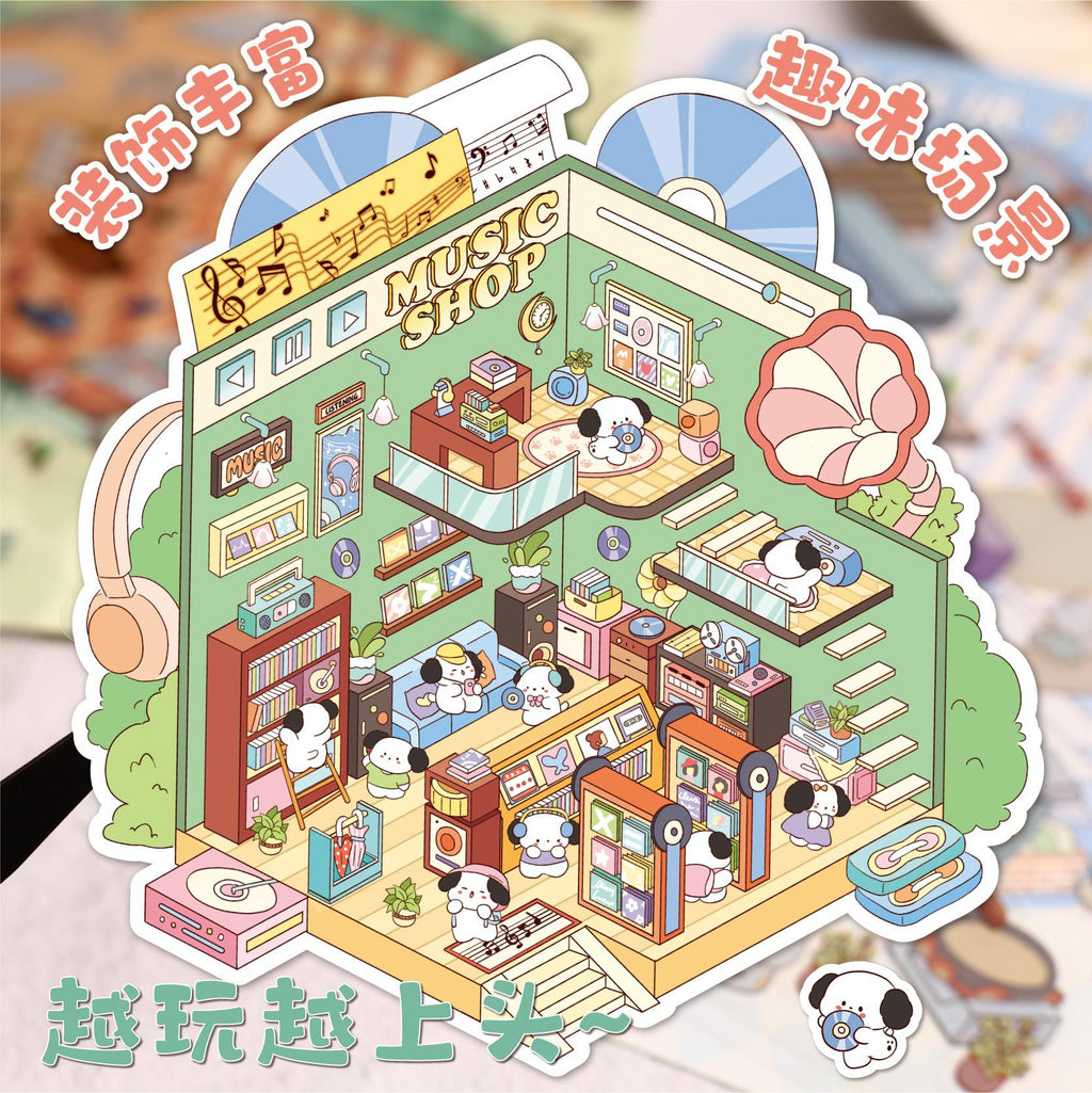 Carefully Selected Retrostory Cartoon Stereo House Scene Creative Stickers Kidsren's Stickers DIY Landscaping Handbook Stickers