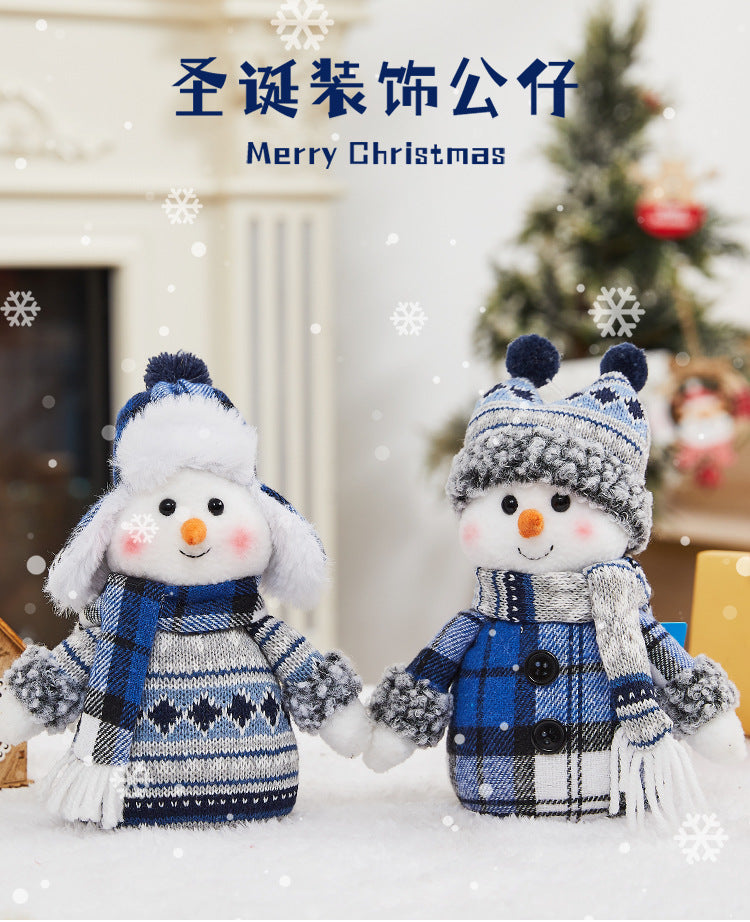 Cross Border Christmas Decorations Ski Snowman Doll Desktop Doll Blue Gauge Fabric Christmas Iron Feet Snowman Ornaments