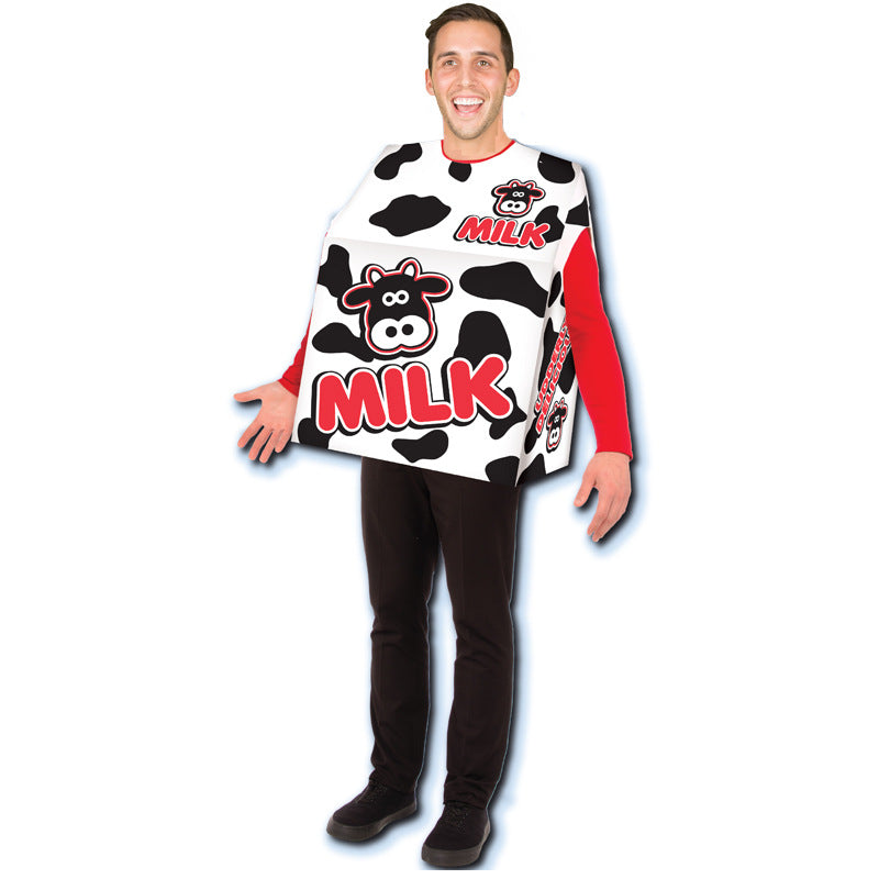 Halloween Adult Food Costume Cosplay Milk Carton Game Stage Costume Game Theme Dance Party
