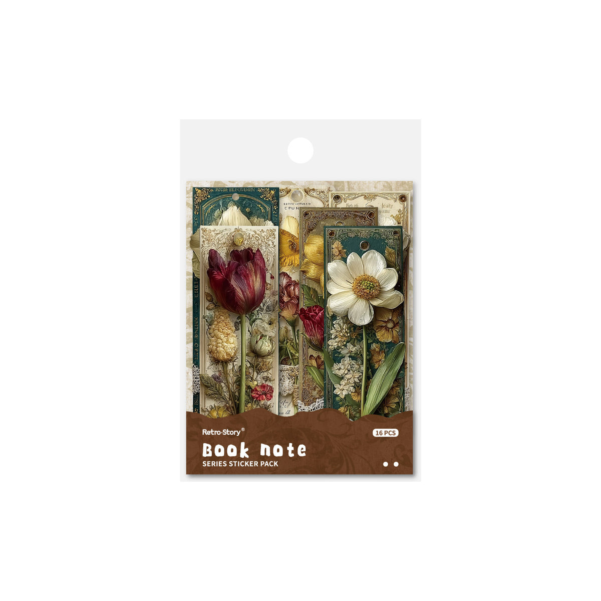 Retrostory Book Note Series Vintage Floral Stickers 16 Pieces Bookmark Labels Personalized Decoration Collage for Journals