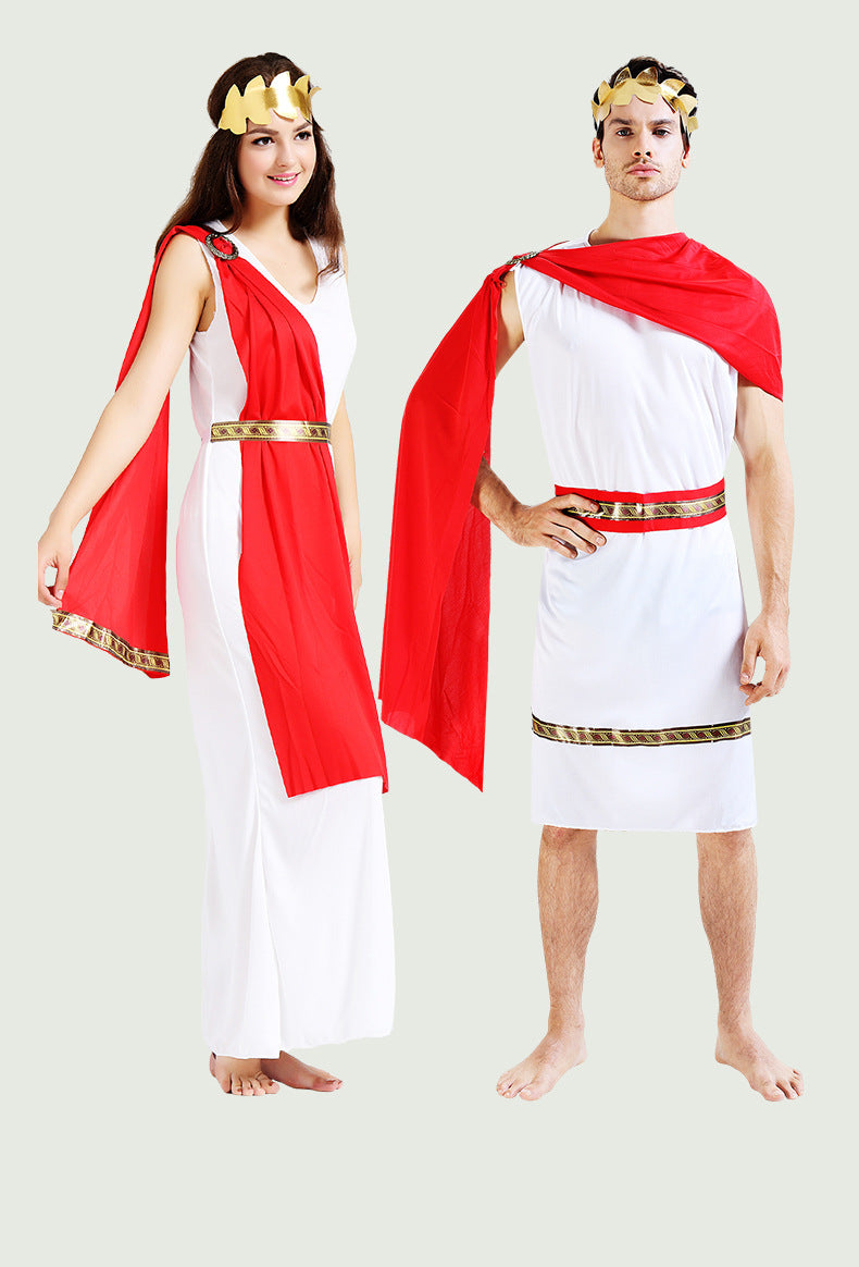 Halloween Masquerade Ancient Egyptian Greek Couple Red Shawl Stage Play Role-Playing Costume Ds Performance Costume
