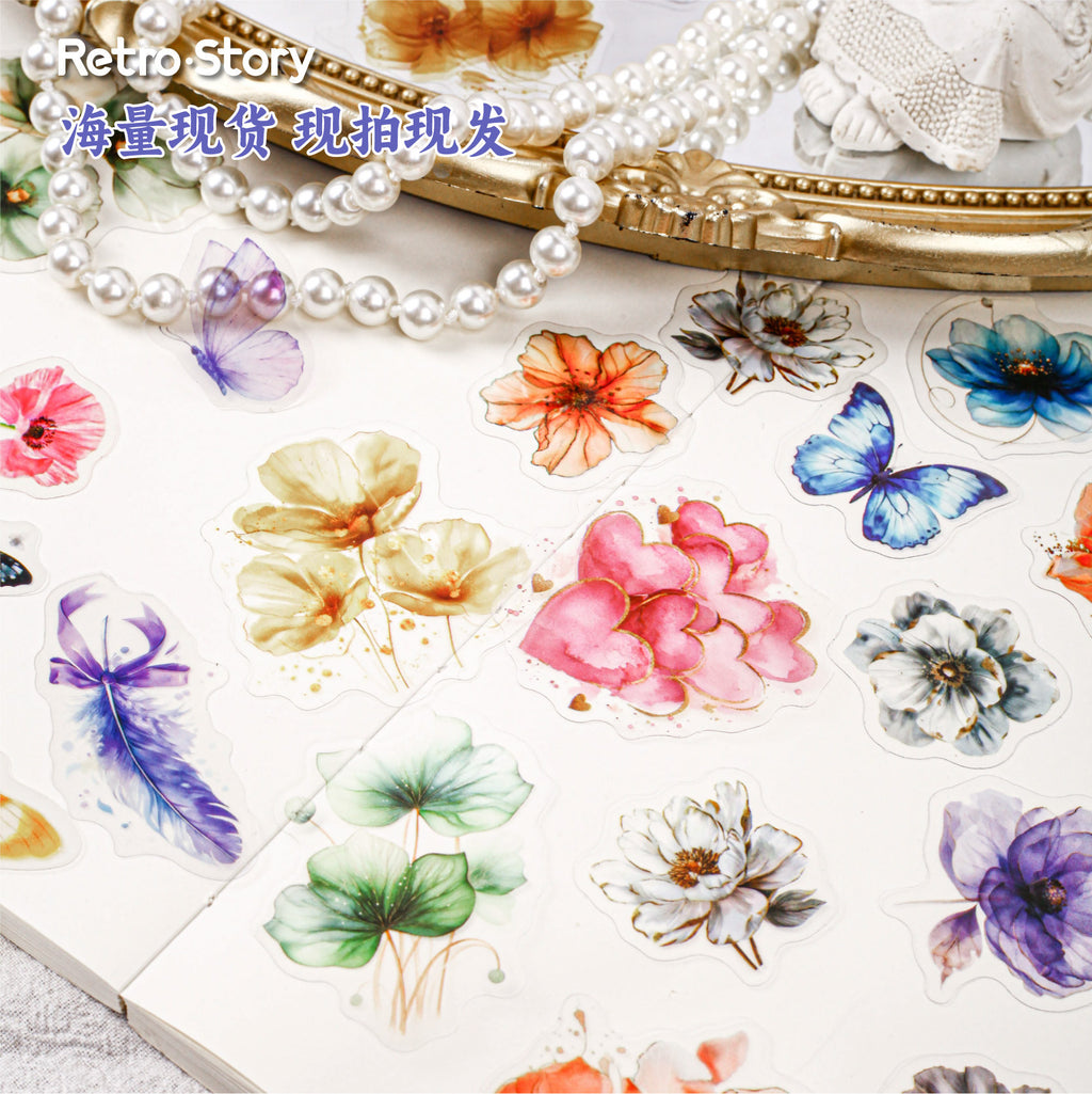Retrostory Glass Petal Series Pet Notebook Base Decorative Sticker Paper Package Creative Scene Landscaping Sticker