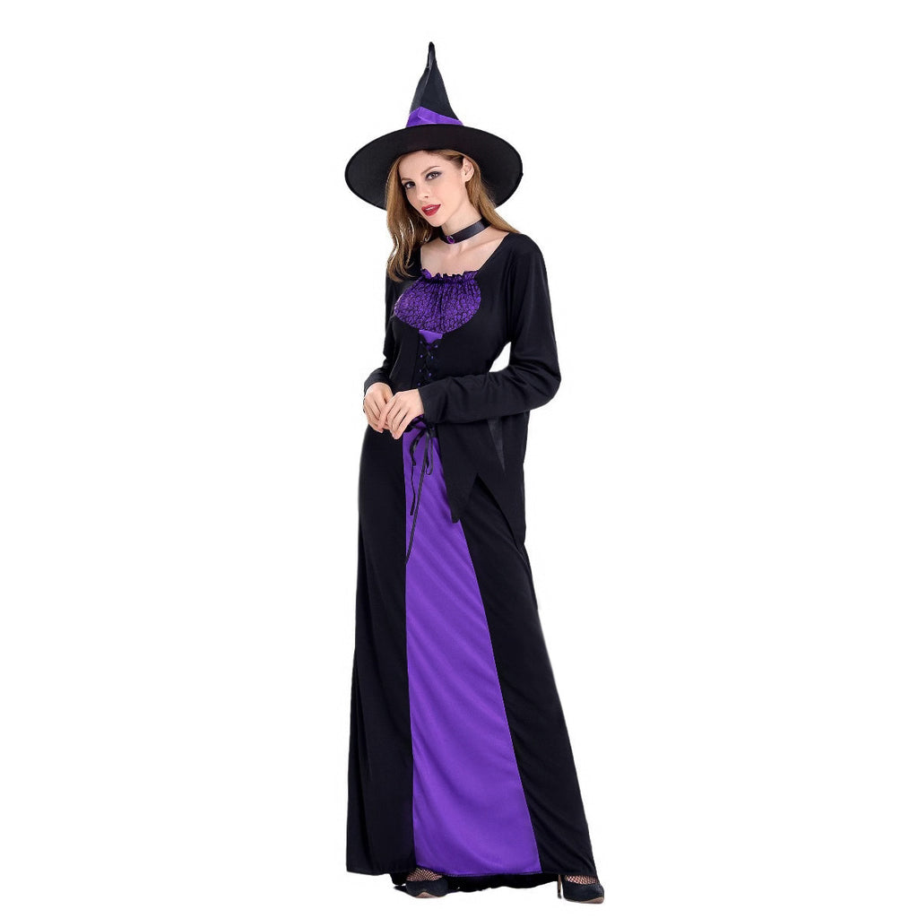 Amazon Cross-Border Halloween Purple Witch Costume Magician Long Skirt Wizard Cosplay Stage Performance Costume