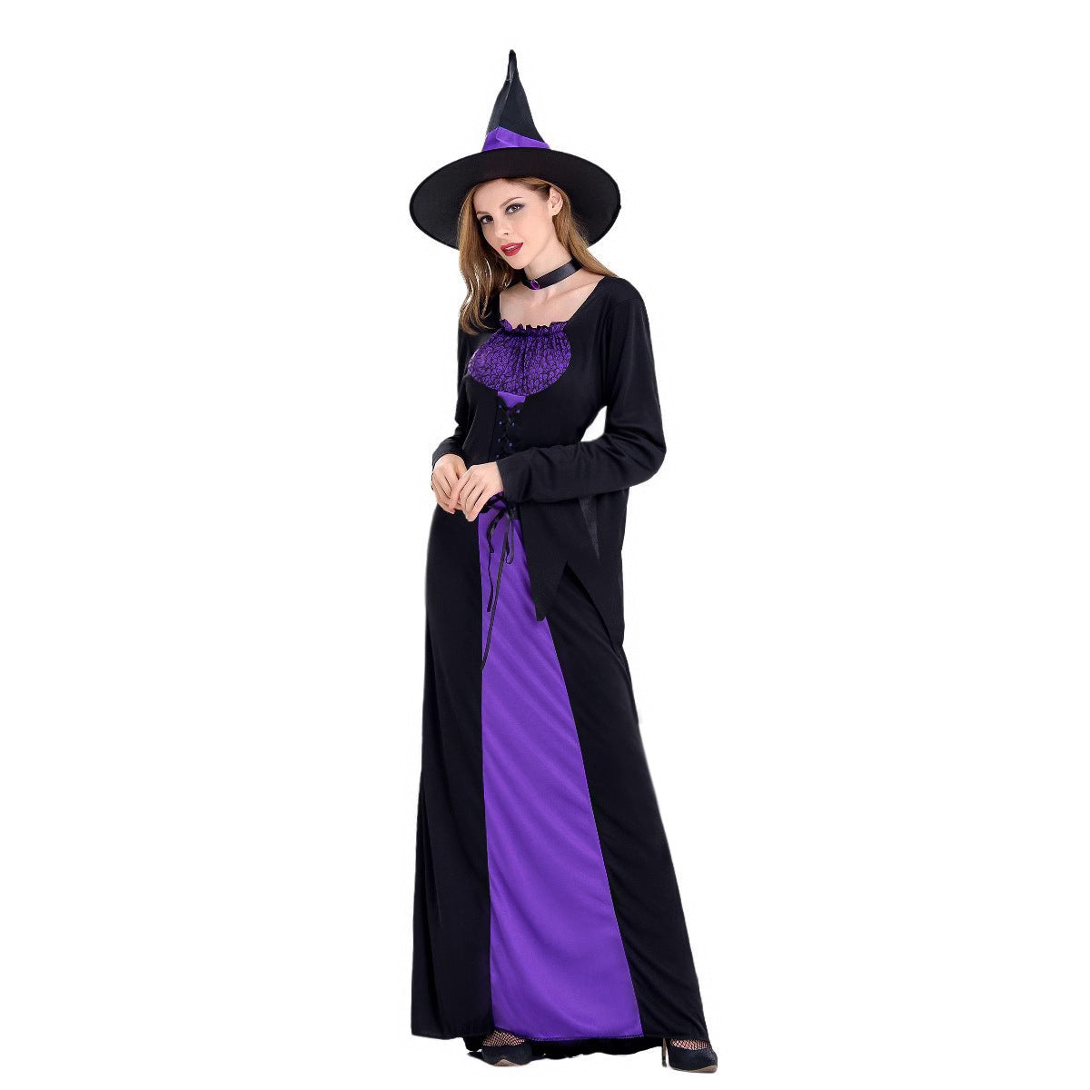 Amazon Cross-Border Halloween Purple Witch Costume Magician Long Skirt Wizard Cosplay Stage Performance Costume