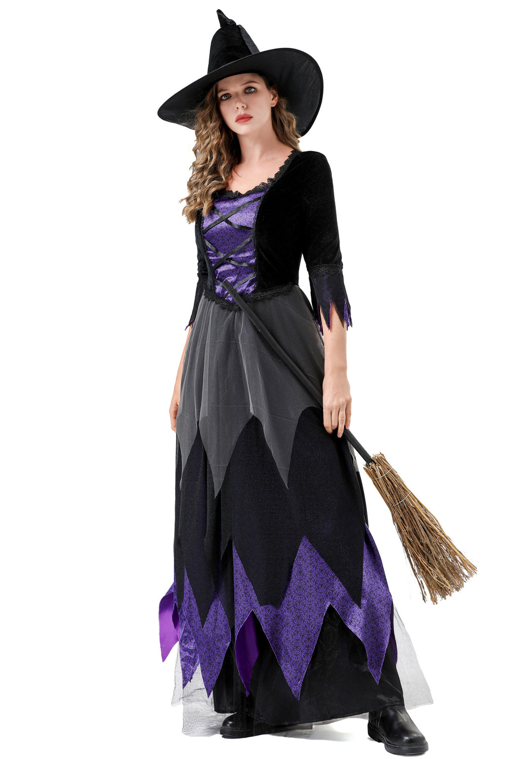 Halloween Cosplay Witch Costume Vampire Black Purple Dress Magic Witch Stage Role Play